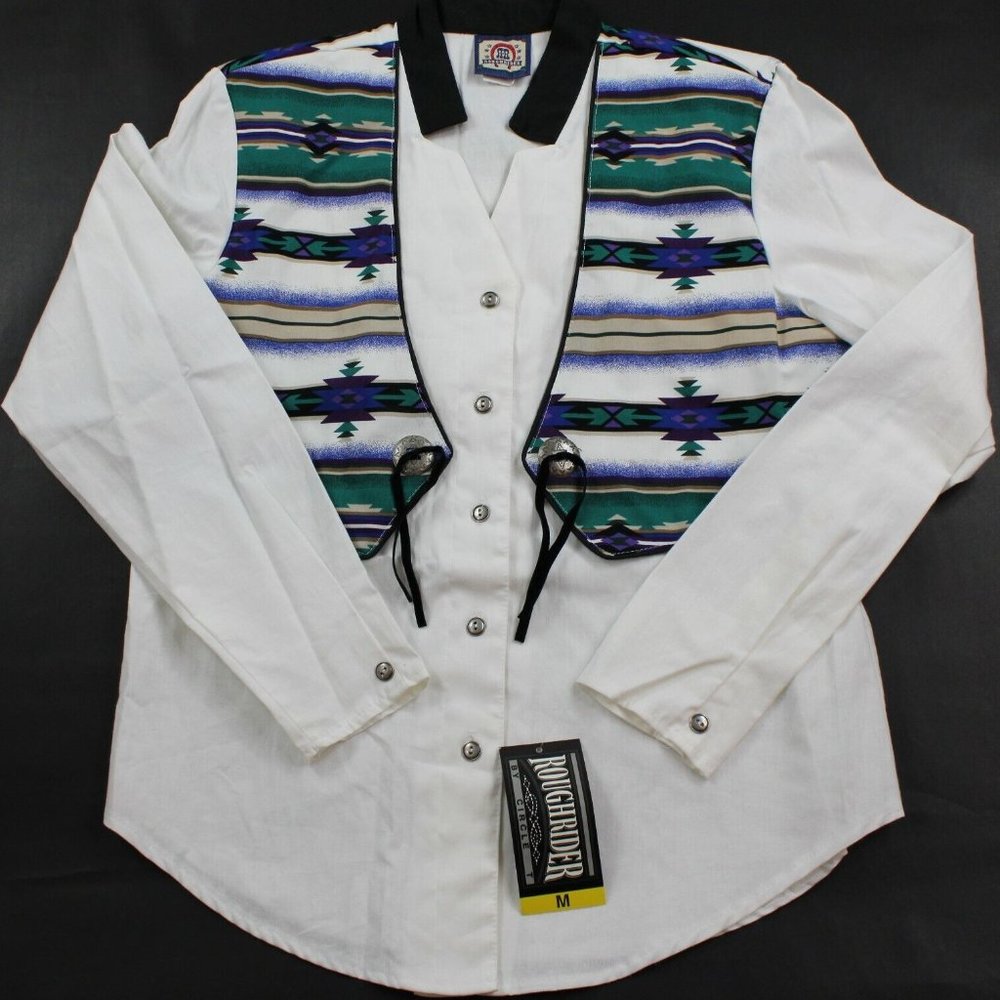 Vintage Womens Roughrider White Aztec Western w Vest Medium New w Tags Deadstock